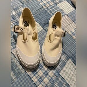 Vans Cream Canvas T-Strap Sneakers